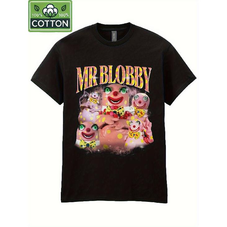 Mr Blobby Black T-Shirt - Heavyweight 230gsm Vintage British TV Comedy Tee, Soft Unisex Adult Shirt with Bold MR BLOBBY Graphic  Playful Character S чёрный