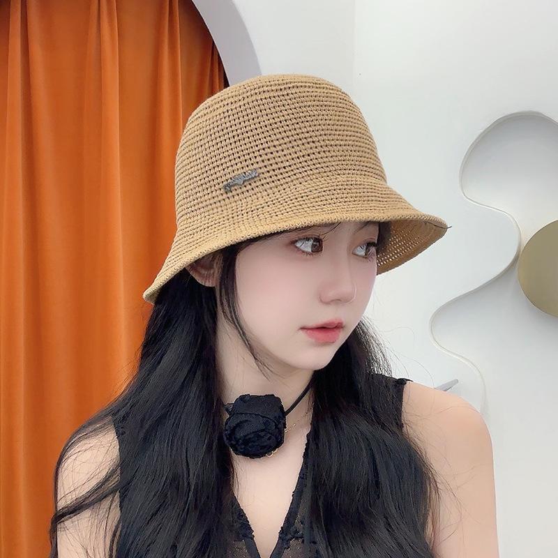 New Women's Bucket Bucket Hat Straw Versatile Breathable Basin Hat Outdoor Travel Covering Sun Hat