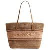 City 33 Brand Logo Woven Design Straw And Smooth Leather Tote Shopping Bag Women Tote Brown CBG87-IMXJ7