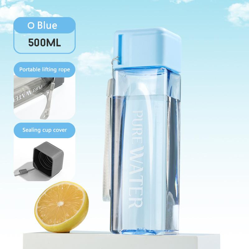Simple Square Water Bottle Personalized 500ml Portable Creative Portable Cup Leak Proof Heat-Resistant Plastic Sport Bottle