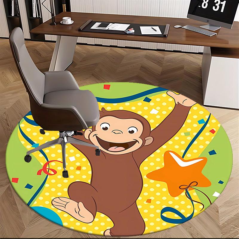 Curious George Chair Mat Round Rug-Office Carpet, Machine Washable, Non-slip, Suitable for Living Rooms, Bedrooms