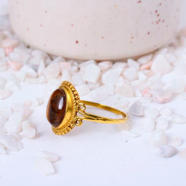 

Tiger s Eye Solitaire Ring, Boho Brass Gemstone Jewelry, Dainty Protection Stone Ring, Unique Spiritual Gift for Her, Handmade Minimalist Ring 12