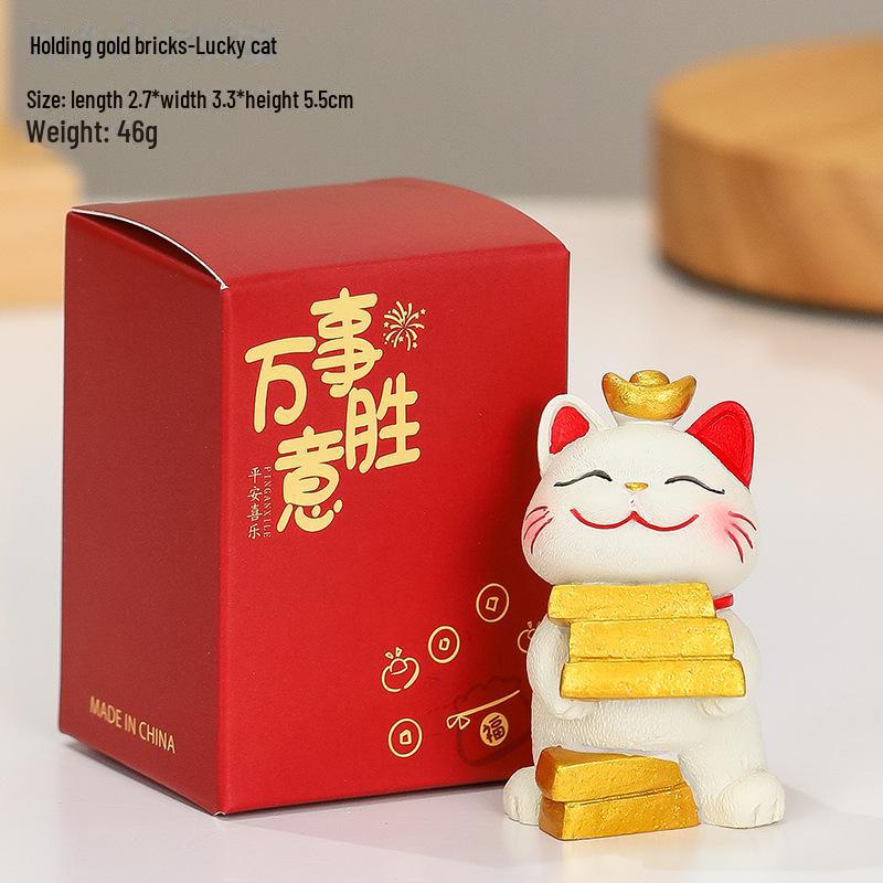 Lucky Cat Resin Desktop Ornament - Cute Cartoon Decoration for Office