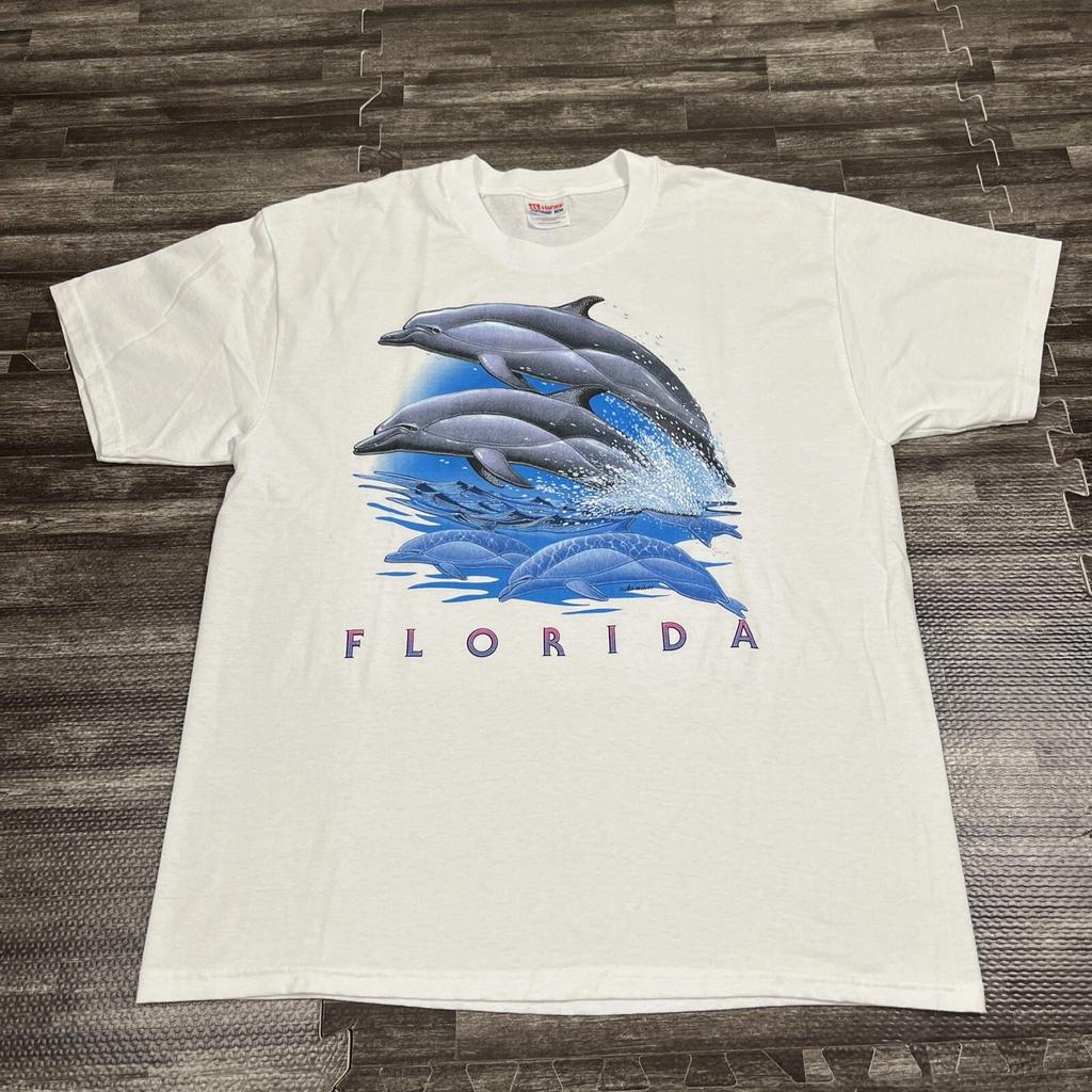 Vintage 90s Y2K Dolphin Graphic Tshirt White Large Florida VTG Summer Beach