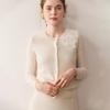 2025 Cashmere Women's Round Neck Cardigan - Pearl Flower Jacquard Design