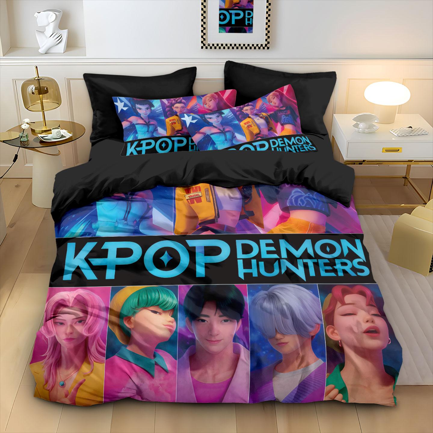 

KPOP Мисливці на демонів Постільна білизна Розмір Квін Кінг ЄС Односпальний Ковдра Покривало на ліжко Комплекти підковдр з наволочками Для дівчат на день народження US King(264x229cm)