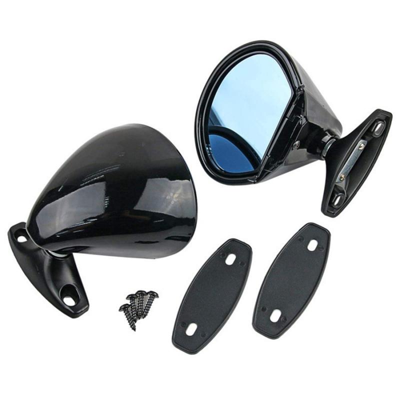 California Style Classic Car Door Wing Side View Mirrors Black Shell Blue Glass