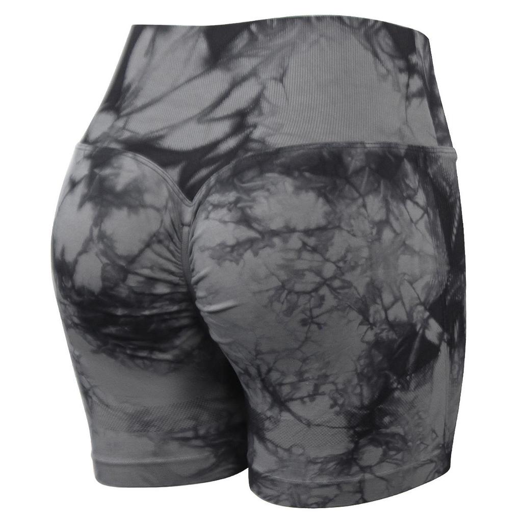 European & American Tie-dye V-Waist Yoga Shorts for Women - Hip-lifting, Three-point Design