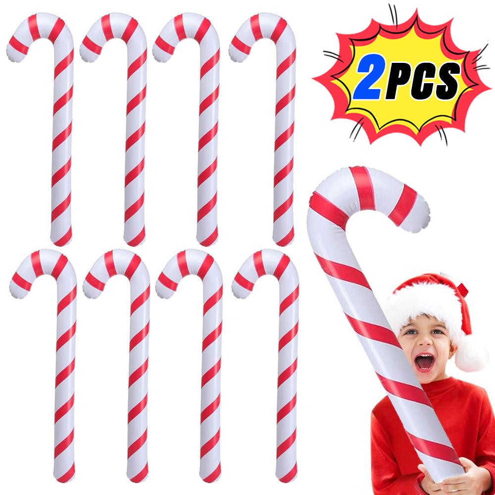 2/1 Stück Aufblasbare Weihnachtszuckerstangen Weihnachtsmannstock Ballons Outdoor Hängende Ornamente Weihnachten Navidad Party Dekoration Requisiten