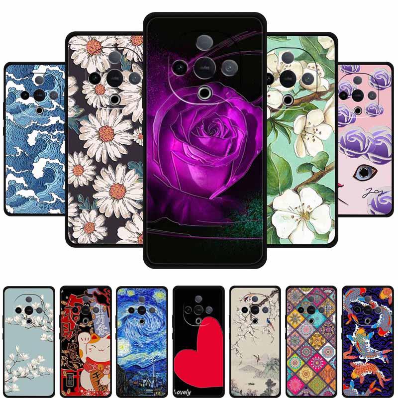 For Vivo Y300 5G Case 3D Emboss Flower Black Silicone Soft Back Cover Case For Vivo Y300C 2025 Phone Case 6.77" Coque Shell Para