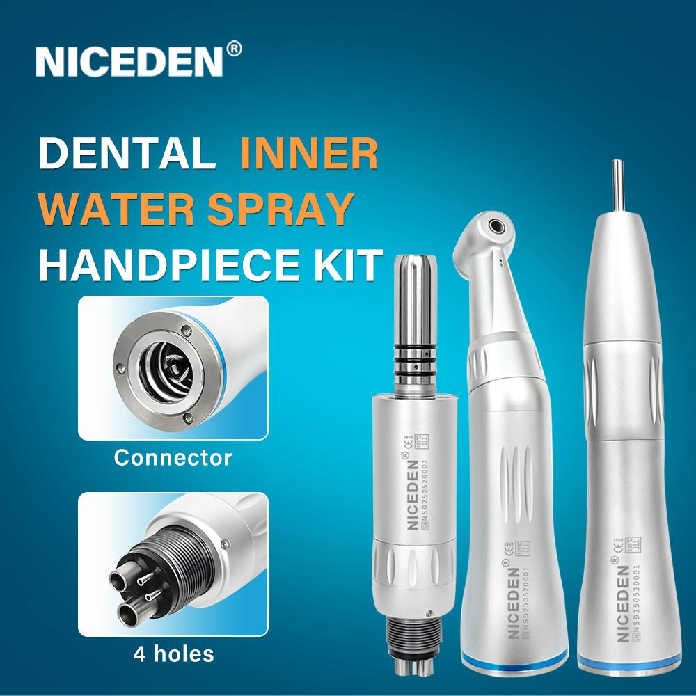 Niceden Dental Low Speed Handpiece Kit Air Turbine Straight Contra Angle Air Motor Inner Water Spray 2/4Holes