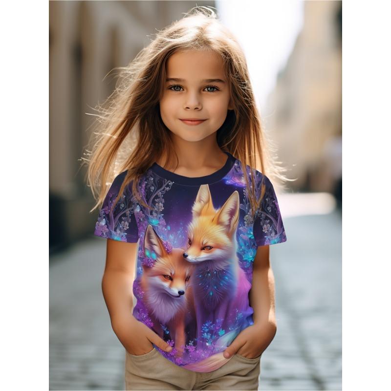 Mädchen Kleidung Mädchen T-Shirts Kurzarm 3D Cartoon Druck Kinder Sommerkleidung Lässig Niedlich Rundhals Kinder Jungen Kleidung Tops