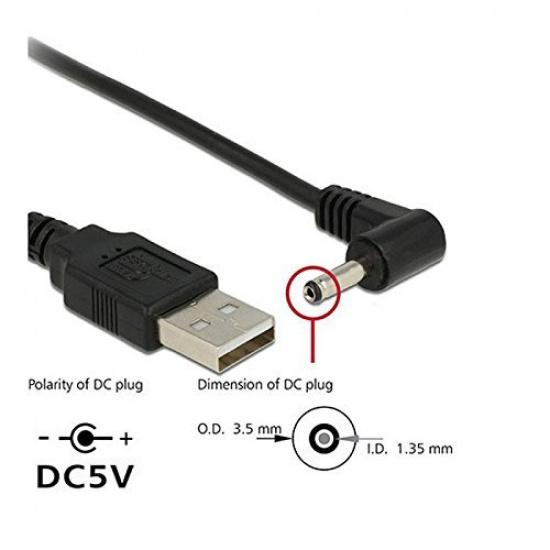 TENINYU USB 2.0 A Male to Right Angled 90 Degree DC 3.5x1.35 mm 5 Volt 24AWG DC Barrel Jack Power Cable 3FT, Black (Max 2.5 Ampere Power Cable,