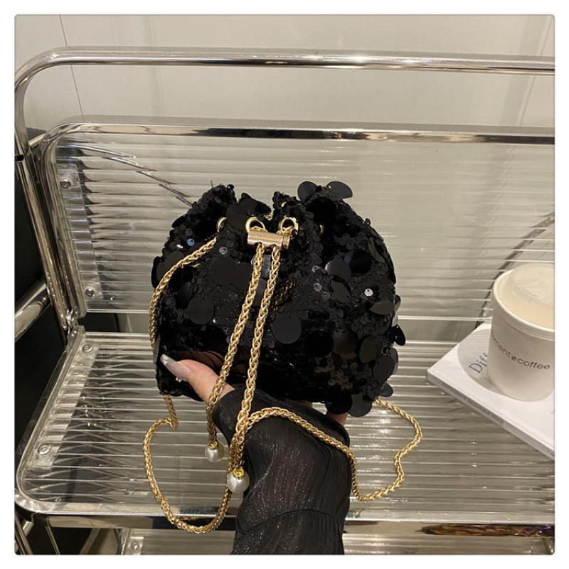 

Design Sequins Fashion Women Single Shoulder Chain Bucket Bag Tassel With чёрный