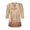 Women's Fashion Casual Long 3/4 Sleeve Flower Buttons Print U-Neck Pullover Top Blouse