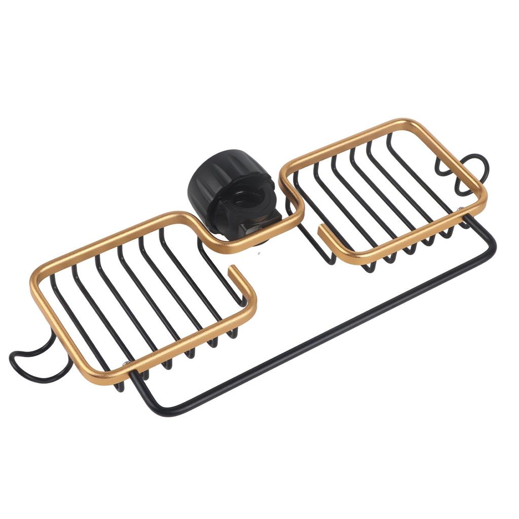 Faucet Storage Shelf Aluminum Plastic Two Containers with Towel Rod for Sponge Rag Kitchen Bathroom