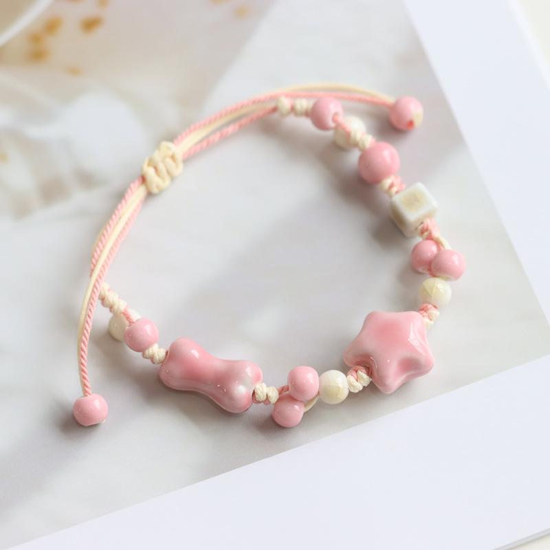 Ethnic Style Artistic Woven Jingdezhen Ceramic Hand Rope Student Children's Bracelet