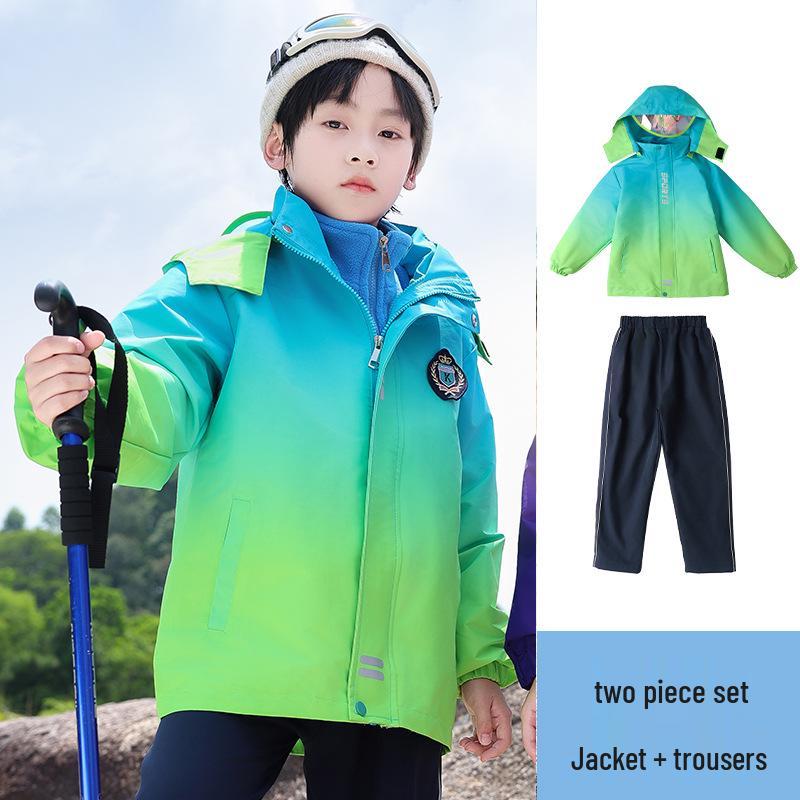 Autumn/Winter School Uniform Set: Velvet-Enhanced Windbreaker & Kindergarten Three-Piece Set