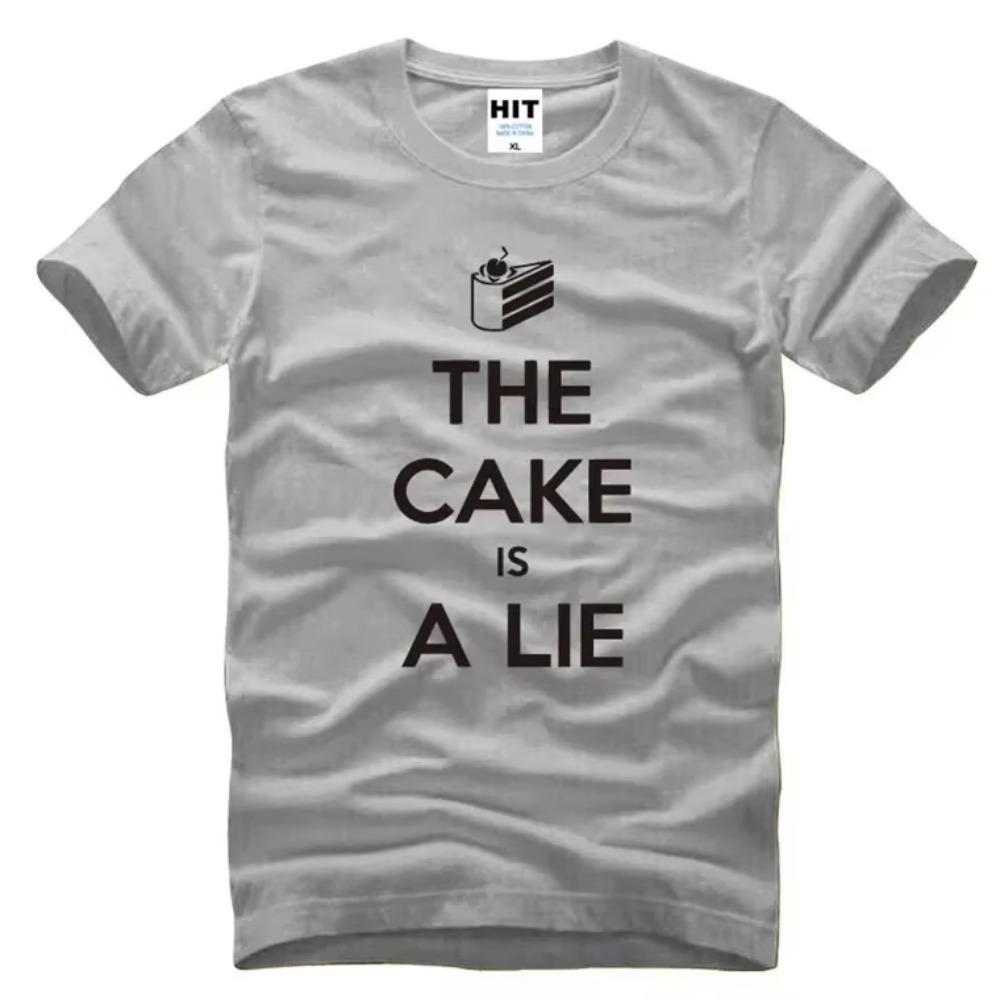 

The Cake Is A Lie T-shirt New Printed Portal T Shirt Men Short Sleeve Casual Funny Cool Game T Shirts Tops XXXXXL серый