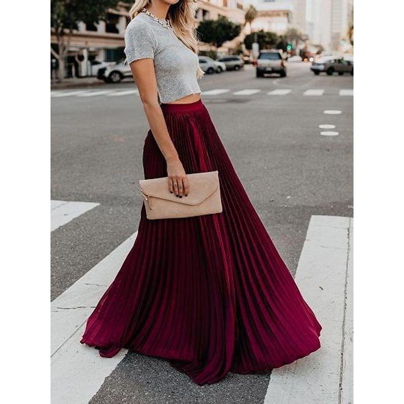 Solid Color Elastic Waist Half Length Skirt Pure Color Elastic Waist Skirt