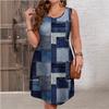 Spring and Summer New European and American Independent Station Trend Sleeveless Denim Printed Large Size Dress