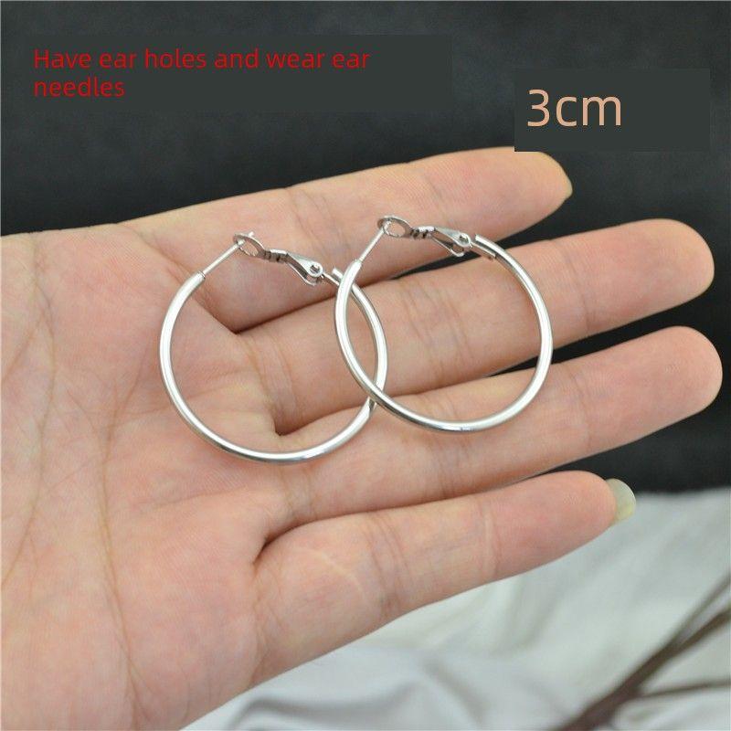 

Easiest for Match Titanium Steel Colorfast Fashion Fashion Nightclub Earrings Titanium Steel Halo 3cm Silver Ear Studs - Pair