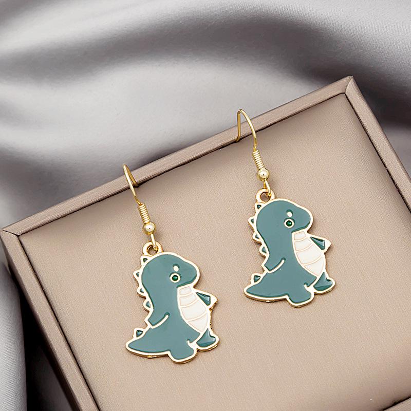Versatile Green Dinosaur Cartoon Earrings – Cute Summer Design with Girly Charm