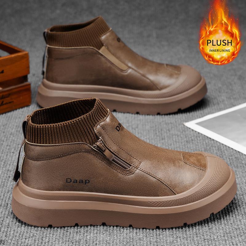 Men's soft elastic winter warm cold padded lining snow boots thick bottom non-slip wear outdoor casual sneakers cotton boots