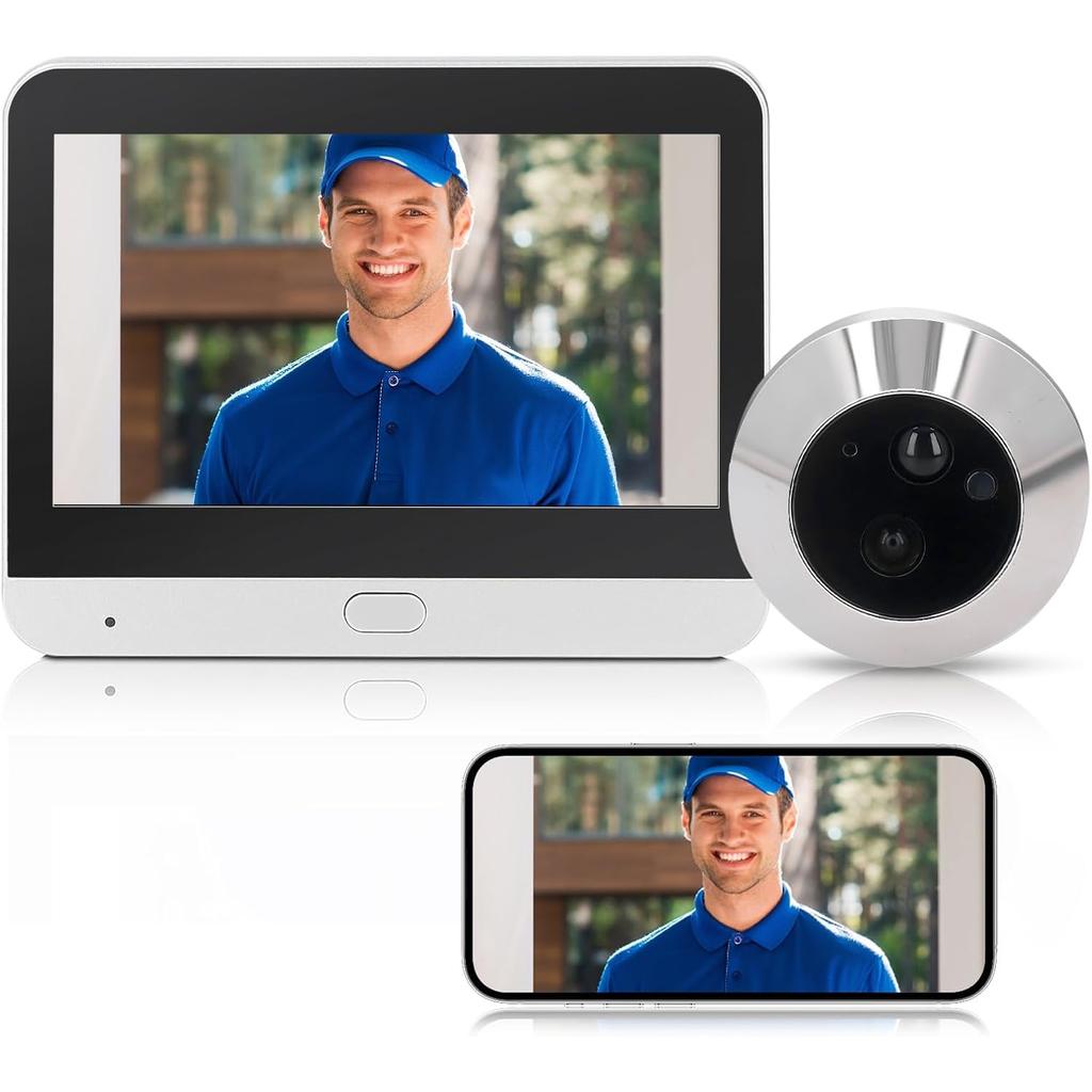 Video-Guckloch-Türkamera, 1080P HD-Video-Türklingelkamera, Tür-Gucklochkamera für Wohnungstür, 4,3-Zoll-Farbbildschirm, Smart-App-kompatibel