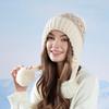 Fur Ball Ear Protection Knitted Hat Women Velvet Warm Wool Hat Big Head Cap