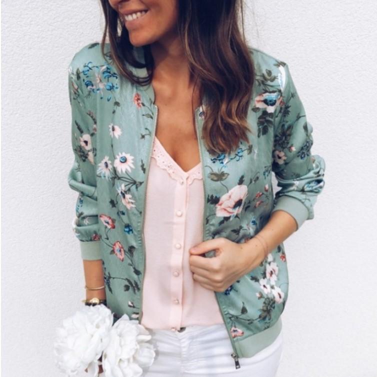 

Женская элегантная куртка-бомбер на молнии, весенне-осенние куртки с цветочным принтом, офисная одежда, тонкое офисное пальто, верхняя одежда в стиле ретро L зелёный