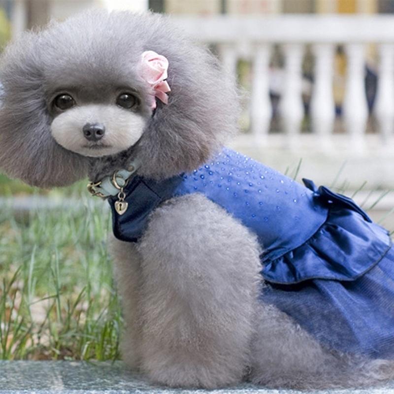 Dog Pet Wedding Dress Puppy Princess Rhinestones Bowknot Lace Skirt Clothes