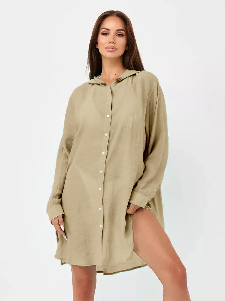 

Женский европейско-американский пляжный кардиган-накидка 2025: Повседневный купальник-бикини однотонного цвета для отпуска с защитой от солнца One Size