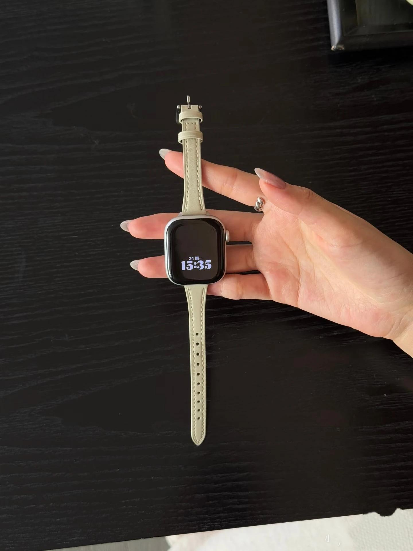 

Nice Slim leather loop For Apple Watch band women 11/10/9/8/7/6/5/4/3/2/1 SE 38mm 40mm 41mm 42mm 44mm 45mm 46mm 49mm Strap 42mm44mm45mm46mm49mm білий