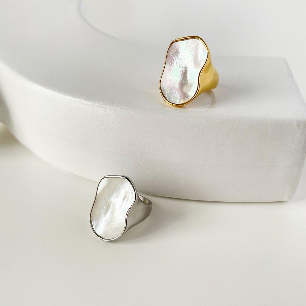 Buy Irregular Geometric Seashells Chunky Rings White Shell Stainless ...