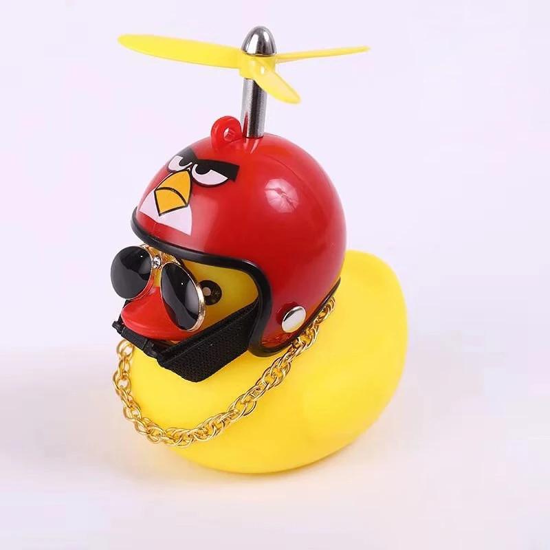 Car Broken Wind Small Yellow Duck With Helmet Airscrew Bicycle Moto With Straps Auto Pasted Accessories Interior Cycling Decor