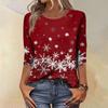 Women's Fashion Casual Christmas Tree Printed Round Neck Three-Quarter Sleeve T-Shirt Top