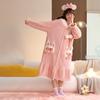 Fluffy Long-eared Hooded Nightgown with Trousers 2 Piece Set Winter Flannel Thickened Warm Pajamas Set Pink Cute Cartoon Robes