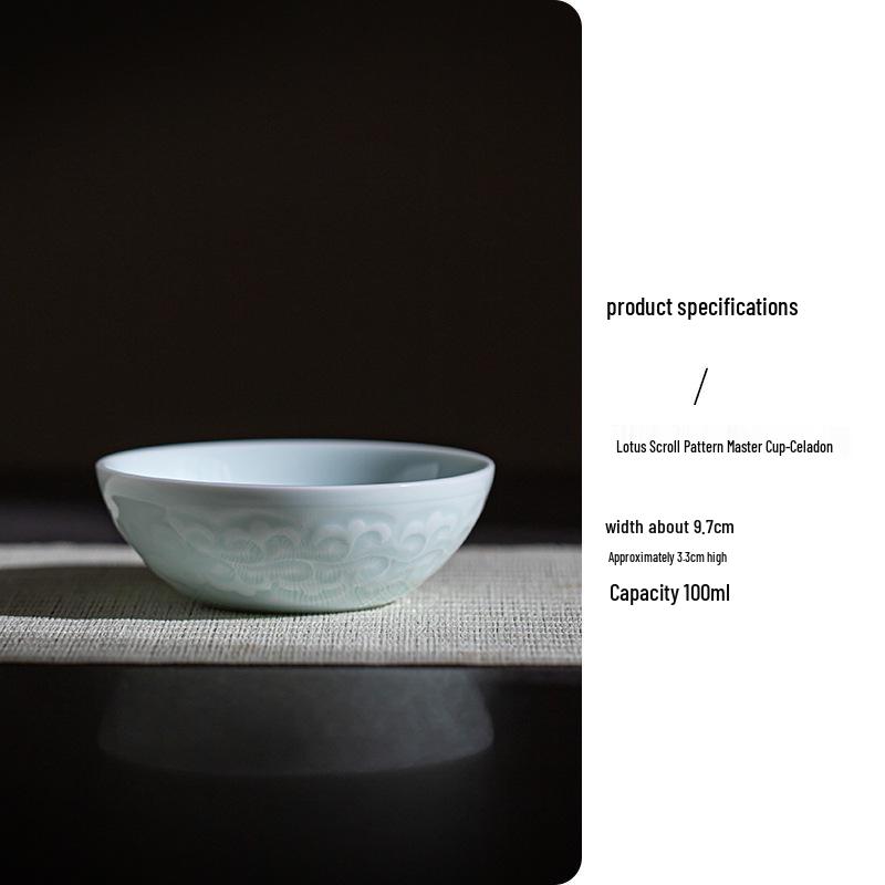 

Керамическая чашка для кунг-фу с рельефным лотосом цвета «тень синего» - Креативная маленькая чайная пиала в стиле дзен