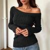 Women's Casual Off-Shoulder Cable Knit Long Sleeve Sweater