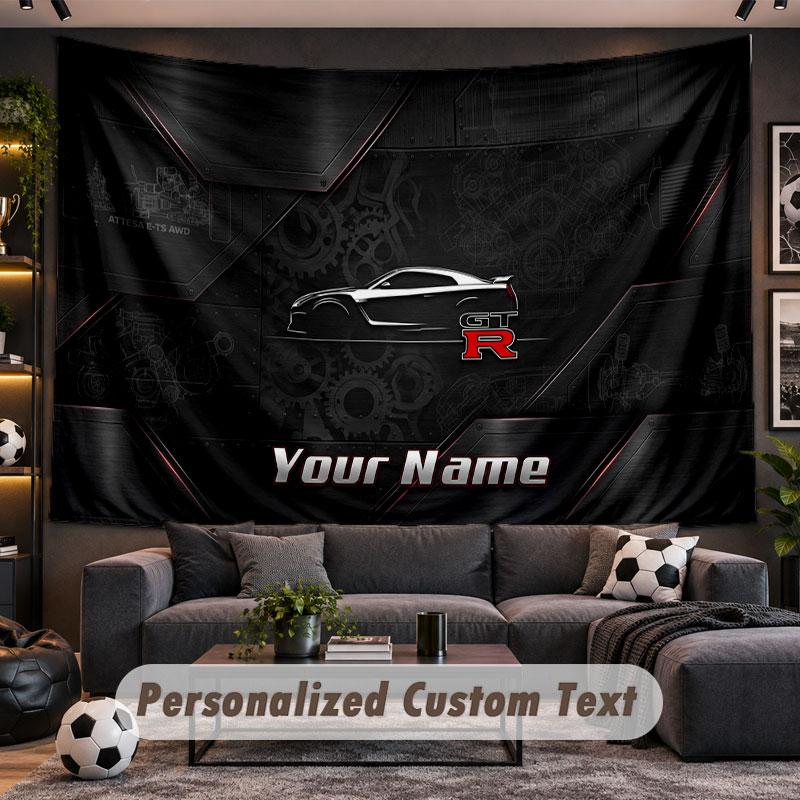 Wall Hanging Tapestry Custom NameNissan GT-R Pattern Personalized Printed Fabric Wall Decor