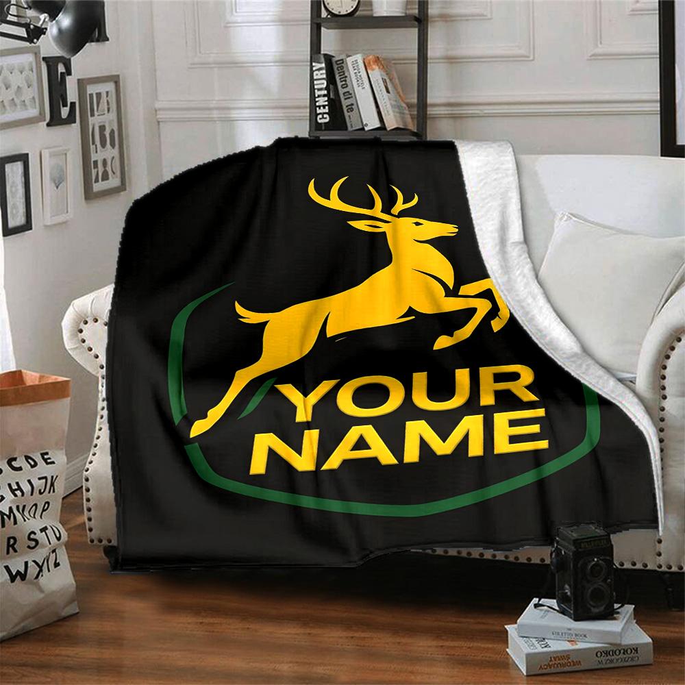 1pc John Deere Banner Blanket with Custom Name, Gift, for Men and Women, Soft Blanket, Good for Sofa Bed Couch Travel, Lightweight Flannel Blanket