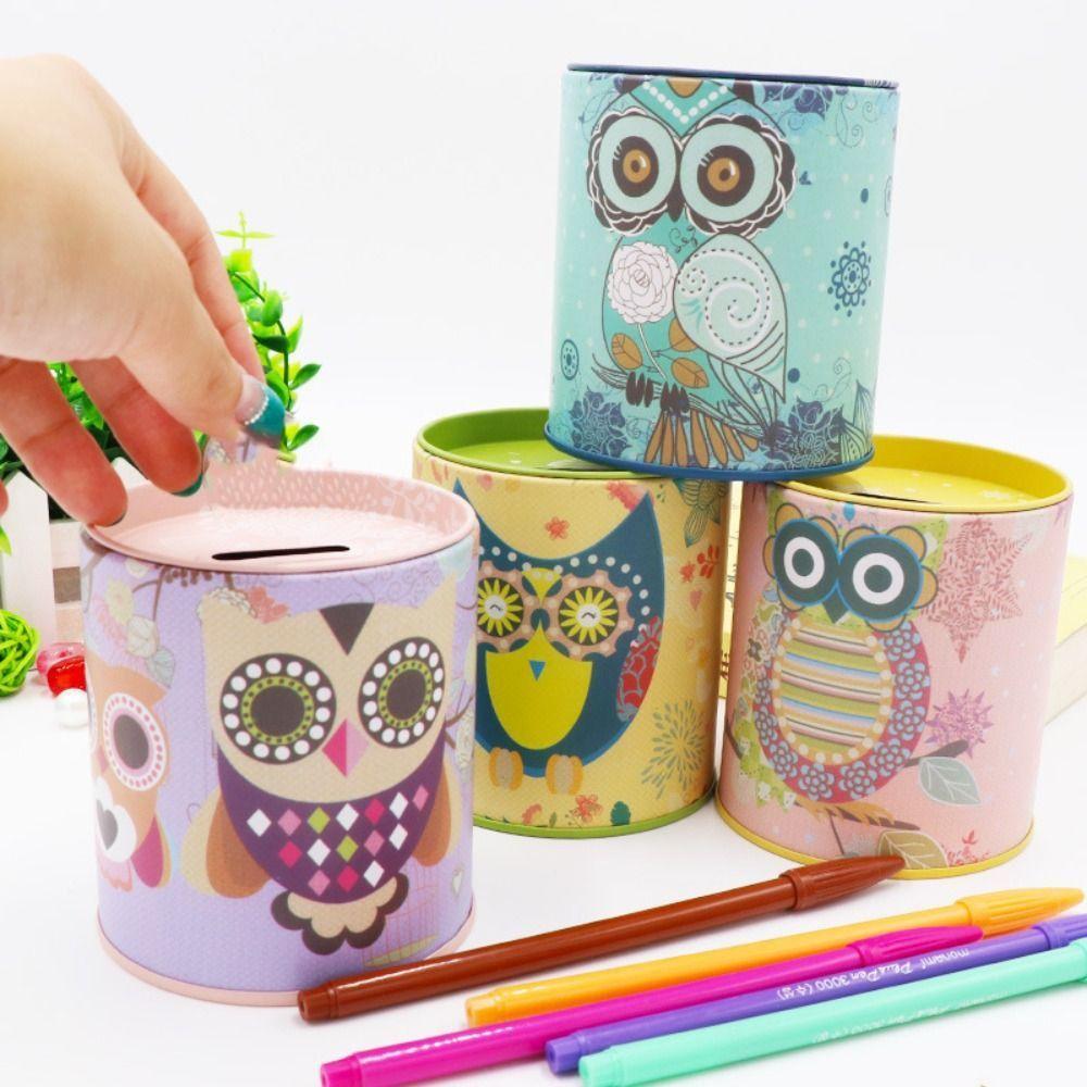 Iron Owl Piggy Bank Mini Metal Storage Box Durable Round Saving Banks  Kindergarten