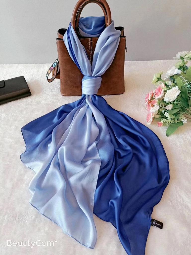 [BYSIFA] Long Satin Silk Scarf Winter Ladies Gradient Green Scarf Shawl Top Grade Brand Scarves Simple Plain Head Scarf 180*90cm