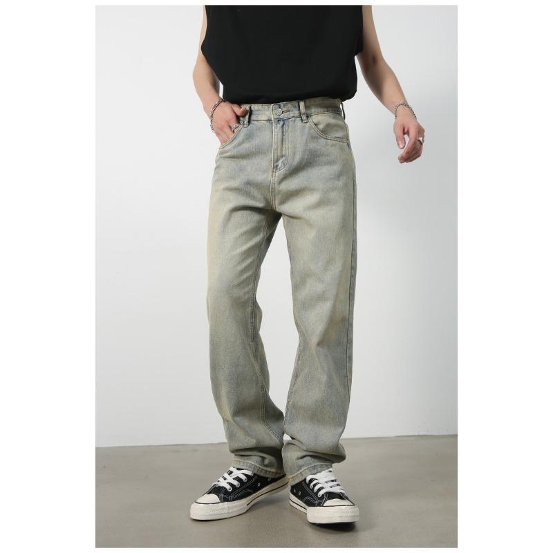 Long Trousers Mud Yellow Jeans Men's Straight Retro Loose Mid-rise Simple Pants Straight Loose Jeans for Men Fashionable and Comfortable Pants