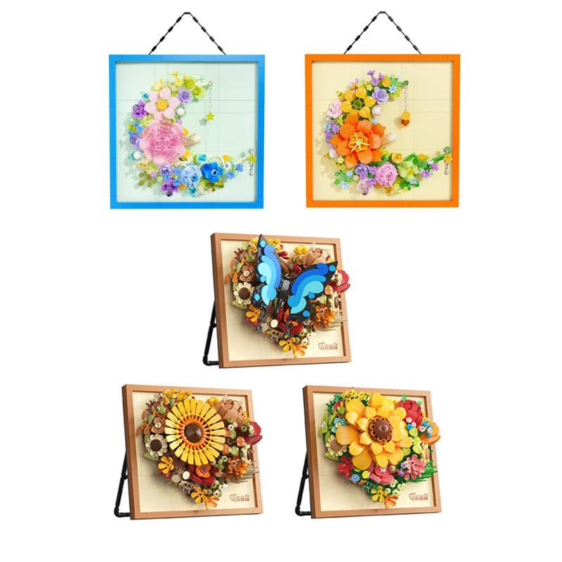 3D Decorative Painting Arts Mini Block Butterfly Flower Moon Photo Frame Idea Construction Building Bricks Toys For Kids Gifts