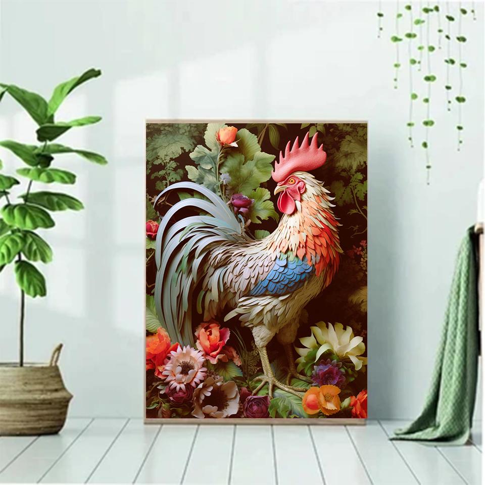 5D Diamond Painted Rooster Full Circle Square Diamond Mosaic Home Decoration DIY Handmade Home Living Room Decoration