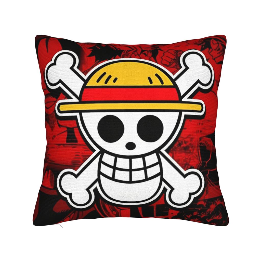Luffy Anime  Skull Square Pillow Case  Cushion Cover Funny Zipper Decorative Pillowcover for Sofa Cm