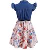 Girls Dresses Denim Floral Swing Skirt with Belt Girls Fashion Causal Clothes