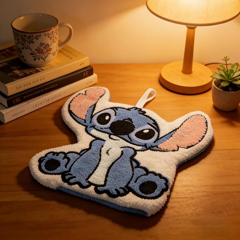 Disney Kawaii Stitch Angel Hanging Hand Towel Cartoon Cute Water Absorbent Coral Fleece Kitchen Quick Drying Shower Room Supplies